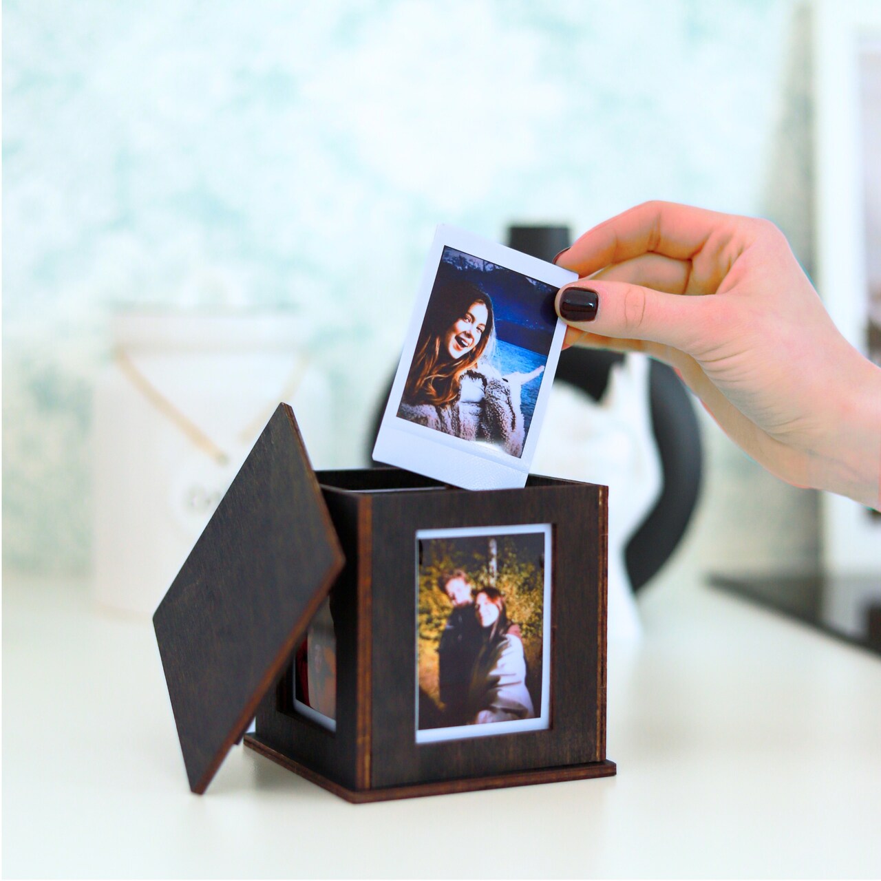 Photo Box – Elegant Wooden Storage and Display Case (compatible with Instax Mini) | Vintage-Inspired Design | Holds Up to 80 Instant Prints | Ideal for Instant Film Photography Enthusiasts